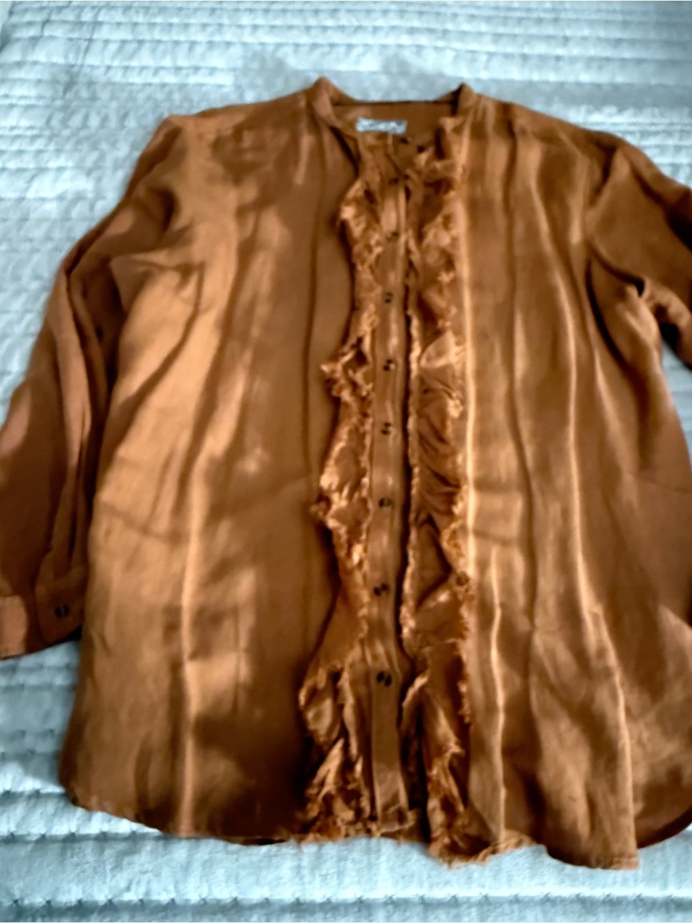 Pilcro Rust Ruffle Button-Front Shirt - Picture 5 of 7